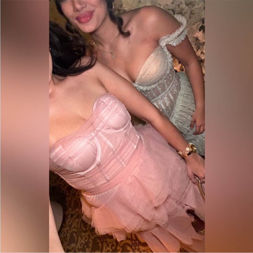 Michael Costello x Revolve Alai Strapless Pink Tulle Layer Ruffle Dress size XL - Picture 3 of 12